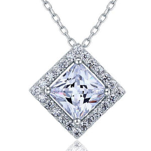 1.5 Carat Princess Cut Created Zirconia 925 Sterling Silver Pendant Necklace MXFN8036