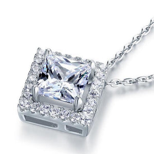 1.5 Carat Princess Cut Created Zirconia 925 Sterling Silver Pendant Necklace MXFN8036