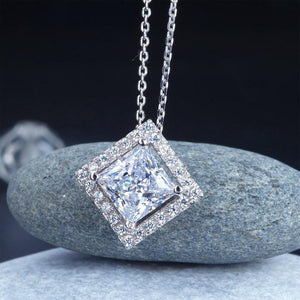 1.5 Carat Princess Cut Created Zirconia 925 Sterling Silver Pendant Necklace MXFN8036