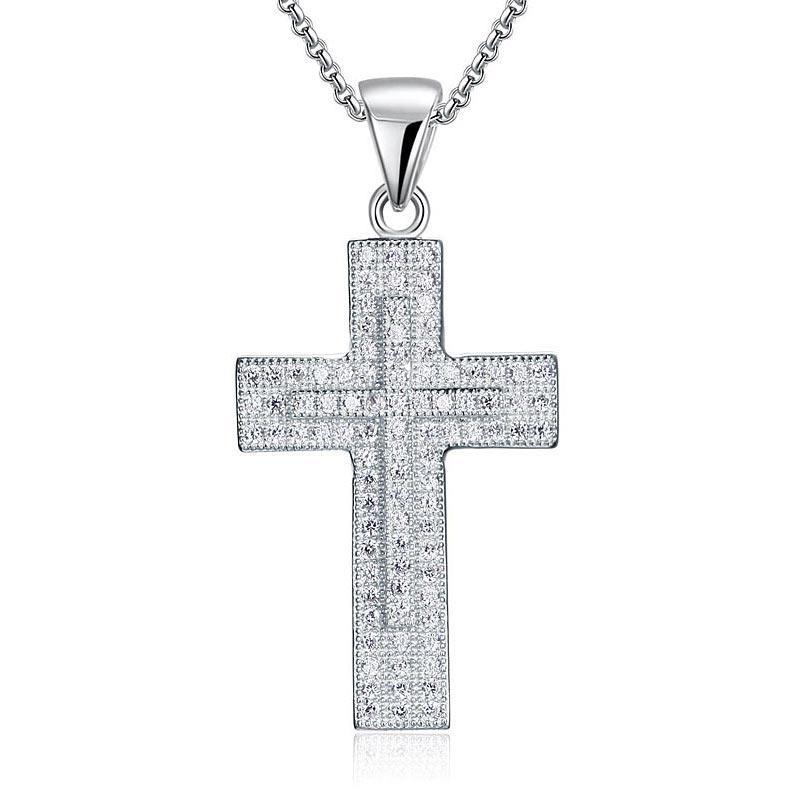 Micro Setting Cubic Zirconia 925 Sterling Silver Cross Pendant Necklace MXFN8039