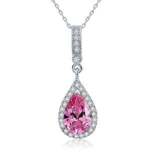 925 Sterling Silver Fashion Bridesmaid Pink Pendant Necklace MXFN8041