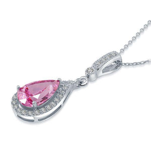 925 Sterling Silver Fashion Bridesmaid Pink Pendant Necklace MXFN8041