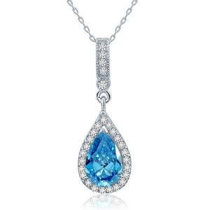 925 Sterling Silver Fashion Bridesmaid Blue Pendant Necklace MXFN8042