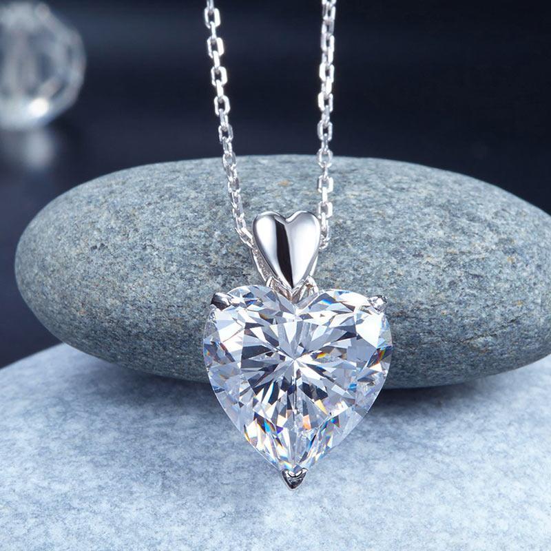 Heart Created Zirconia Pendant Necklace 925 Sterling Silver MXFN8043