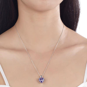 925 Sterling Silver Heart Pendant Necklace 5 Carat Purple  MXFN8045