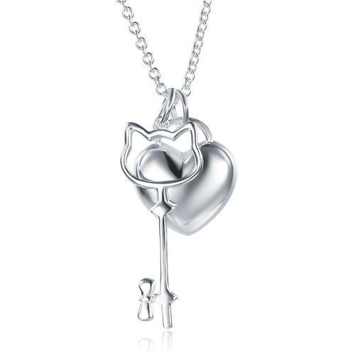 Kids Girl Heart Key Pendant Necklace 925 Sterling Silver Children Jewelry MXFN8062