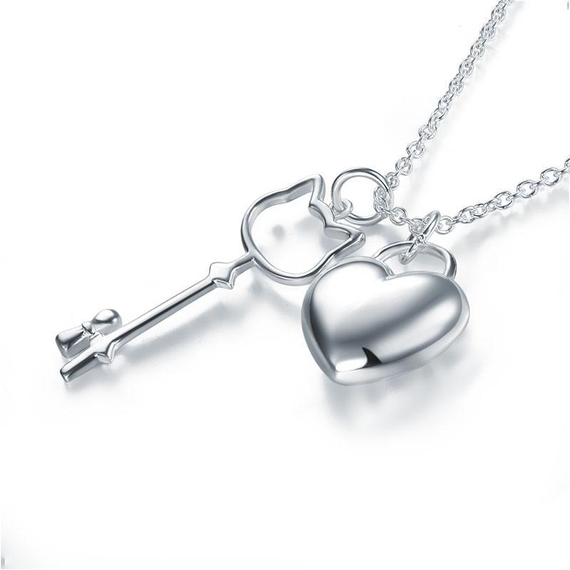 Kids Girl Heart Key Pendant Necklace 925 Sterling Silver Children Jewelry MXFN8062