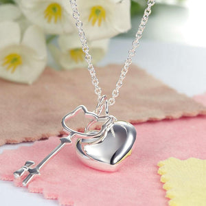 Kids Girl Heart Key Pendant Necklace 925 Sterling Silver Children Jewelry MXFN8062
