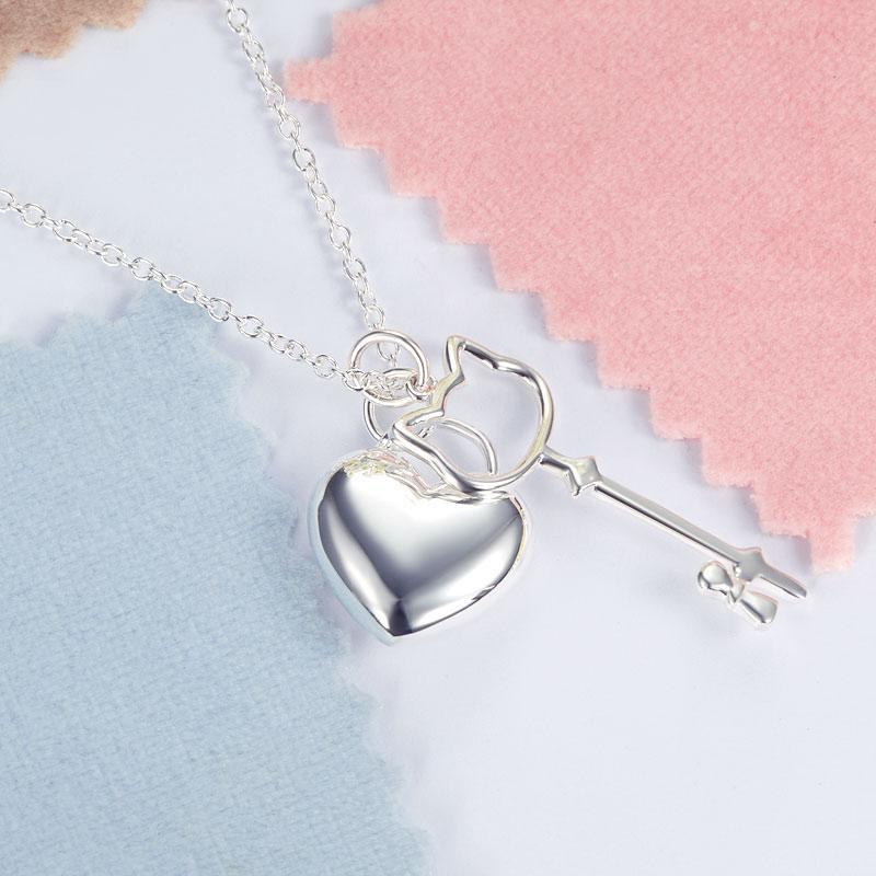 Kids Girl Heart Key Pendant Necklace 925 Sterling Silver Children Jewelry MXFN8062