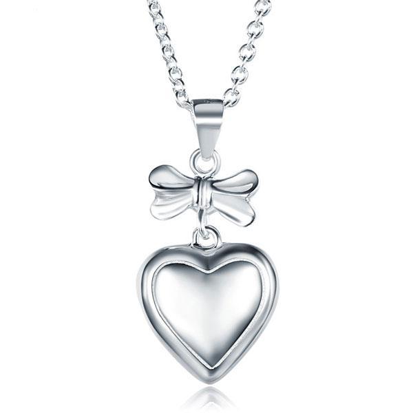 Kids Girl Ribbon Heart Pendant Necklace 925 Sterling Silver Children Jewelry MXFN8064