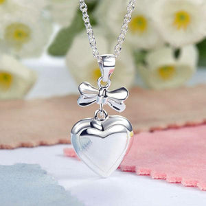 Kids Girl Ribbon Heart Pendant Necklace 925 Sterling Silver Children Jewelry MXFN8064