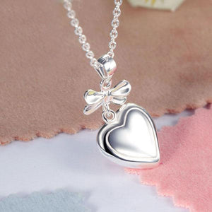 Kids Girl Ribbon Heart Pendant Necklace 925 Sterling Silver Children Jewelry MXFN8064