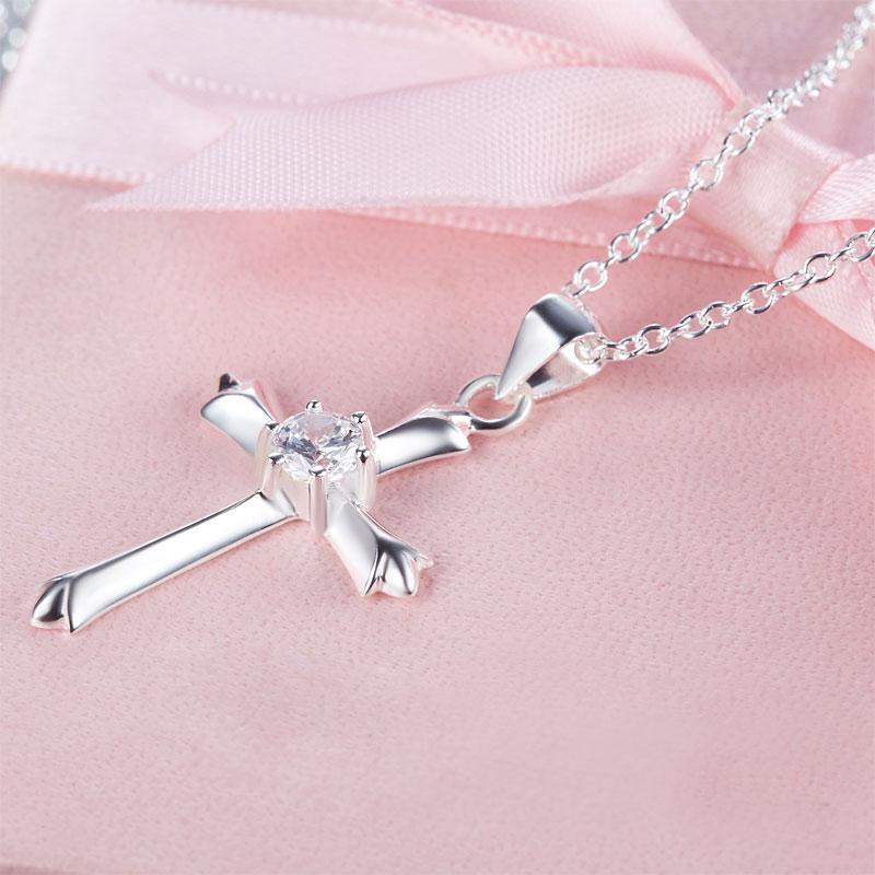 Kids Girl Cross Pendant Necklace 925 Sterling Silver Children Jewelry MXFN8065