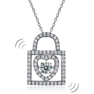 Heart Lock Dancing Stone Pendant Necklace 925 Sterling Silver MXFN8075