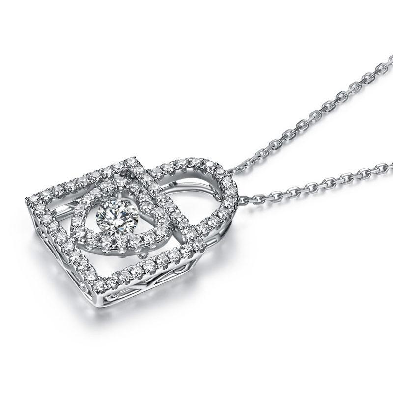 Heart Lock Dancing Stone Pendant Necklace 925 Sterling Silver MXFN8075