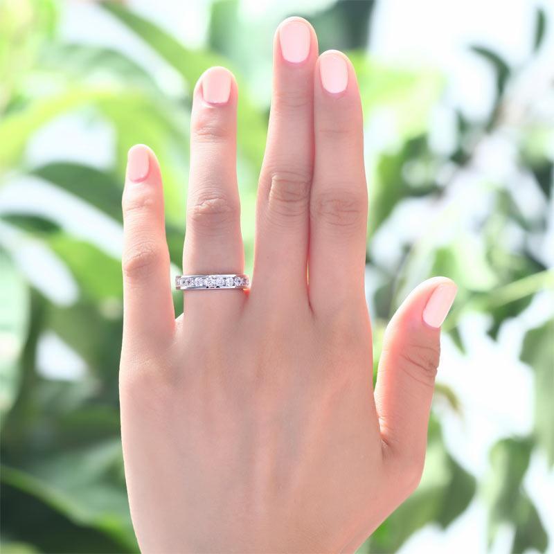Channel Setting Created Zirconia 925 Sterling Silver Eternity Band Wedding Anniversary Ring MJXFR8004