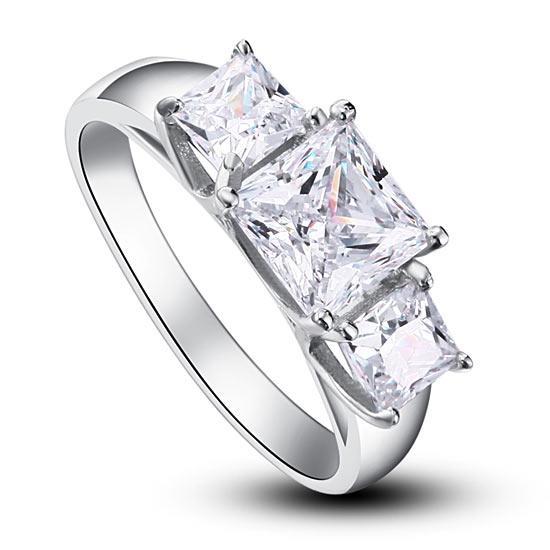 1.5 Carat 3-Stones Created Zirconia 925 Sterling Silver Wedding Anniversary Ring MJXFR8008