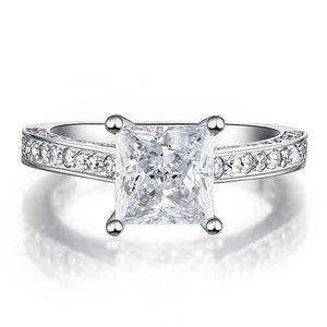 1.5 Carat Princess Cut Created Zirconia 925 Sterling Silver Wedding Engagement Ring MJXFR8009