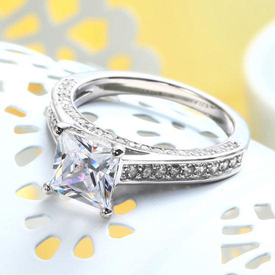 1.5 Carat Princess Cut Created Zirconia 925 Sterling Silver Wedding Engagement Ring MJXFR8009