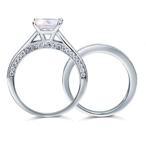 1.5 Carat Princess Cut Created Zirconia 925 Sterling Silver 2-Pcs Wedding Engagement Ring Set MJXFR8009S
