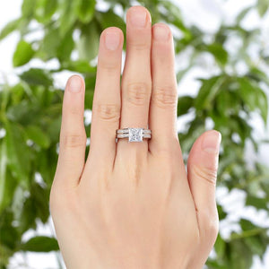 1.5 Carat Princess Cut Created Zirconia 925 Sterling Silver 2-Pcs Wedding Engagement Ring Set MJXFR8009S