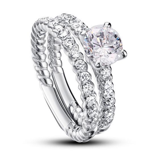 Created Zirconia 925 Sterling Silver 2-Pcs Wedding Engagement Ring Set MJXFR8010