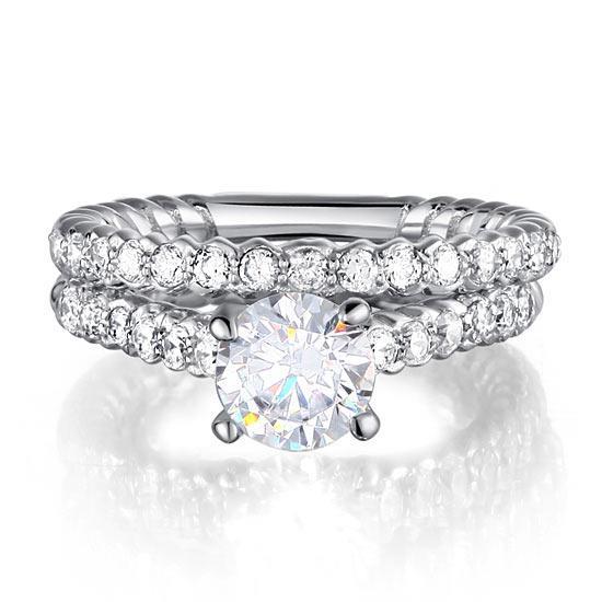 Created Zirconia 925 Sterling Silver 2-Pcs Wedding Engagement Ring Set MJXFR8010