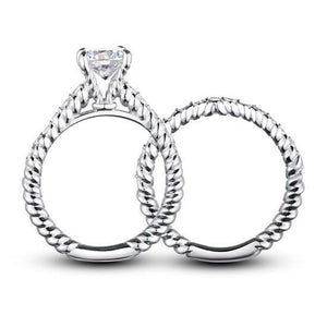 Created Zirconia 925 Sterling Silver 2-Pcs Wedding Engagement Ring Set MJXFR8010
