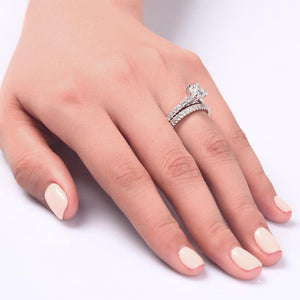 Created Zirconia 925 Sterling Silver 2-Pcs Wedding Engagement Ring Set MJXFR8010