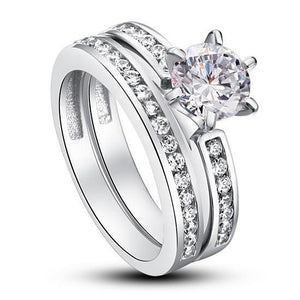 1 Carat Round Cut Created Zirconia 925 Sterling Silver 2-Pc Wedding Engagement Ring Set MJXFR8014