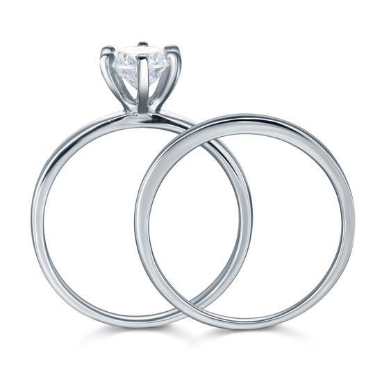 Sterling 925 Silver 1.25 Carat Created Zirconia 2-Pc Ring Set 6 Claws MJXFR8031