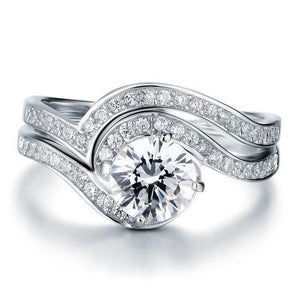 1.25 Carat Created Zirconia Bridal Engagement 2-Pcs Sterling 925 Silver Ring Set MJXFR8036