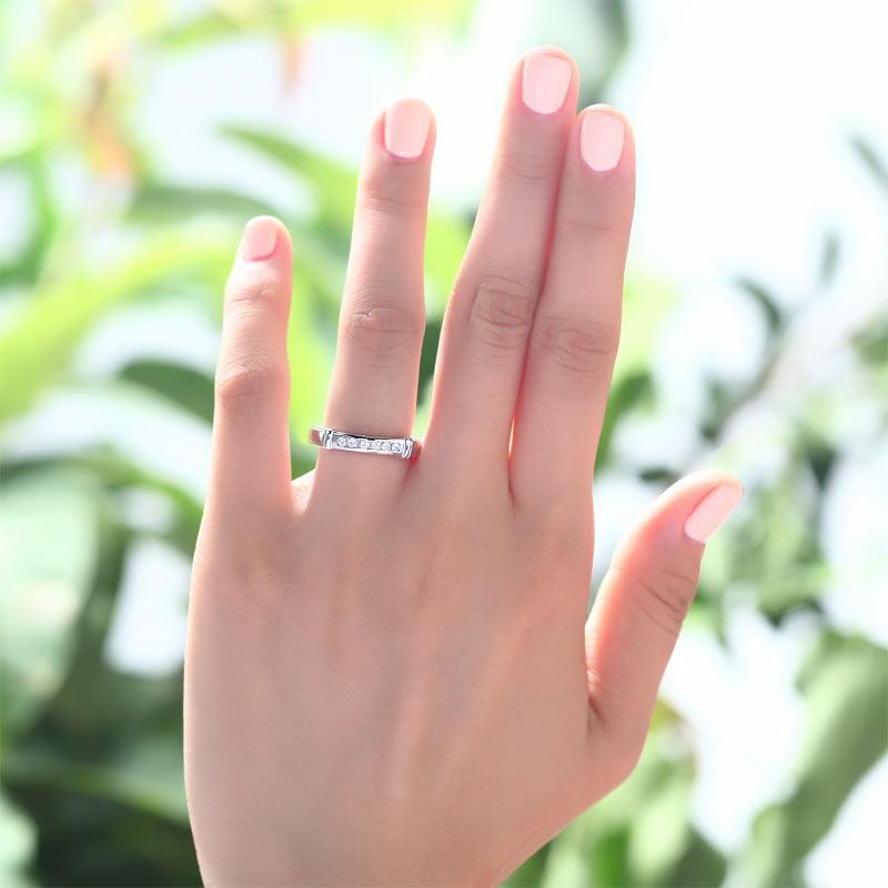 Channel Set Created Zirconia Solid Sterling 925 Silver Wedding Ring MJXFR8044