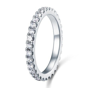 Micro Set Eternity Created Zirconia Solid Sterling 925 Silver Wedding Ring MJXFR8045