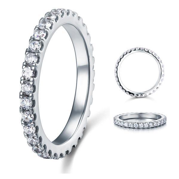 Micro Set Eternity Created Zirconia Solid Sterling 925 Silver Wedding Ring MJXFR8045