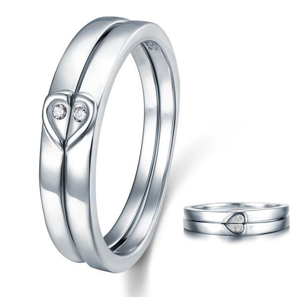 Heart Created Zirconia 2-Pc Solid Sterling 925 Silver Wedding Ring Set MJXFR8048