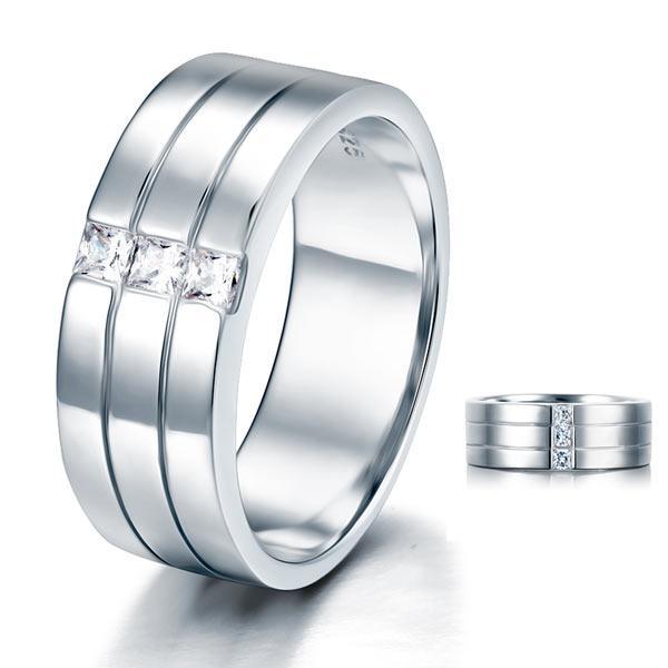 Created Zirconia Men&#39;s Wedding Band Solid Sterling 925 Silver Ring MJXFR8049