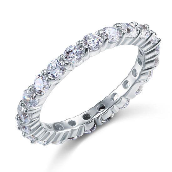 Solid 925 Sterling Silver Wedding Band Eternity Stacking Ring Jewelry Round Cut MXFR8061