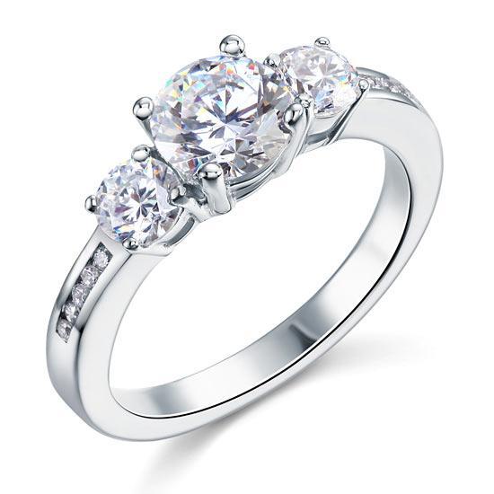 3 Stone Created Zirconia Solid Sterling 925 Silver Ring MJXFR8065
