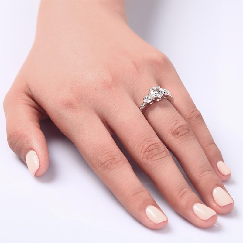3 Stone Created Zirconia Solid Sterling 925 Silver Ring MJXFR8065