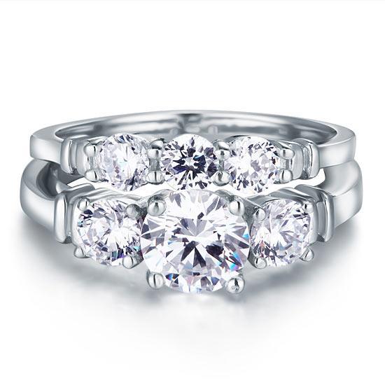 Created Zirconia 2-Pc Solid Sterling 925 Silver Ring Set MJXFR8066