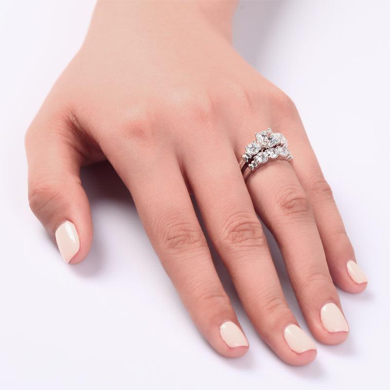 Created Zirconia 2-Pc Solid Sterling 925 Silver Ring Set MJXFR8066