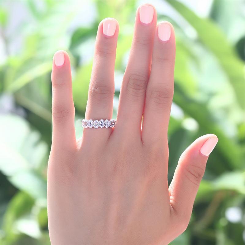 Oval Cut Eternity Solid Sterling 925 Silver Wedding Ring Band Jewelry MXFR8069