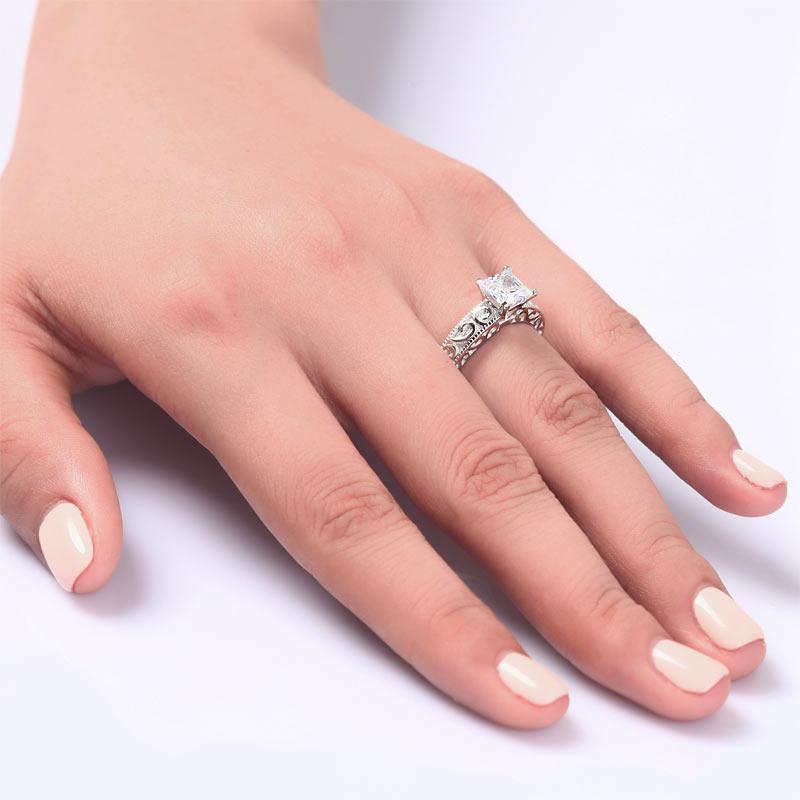 Vintage Style 1 Carat Created Zirconia Solid 925 Sterling Silver Wedding Engagement Ring MJXFR8076