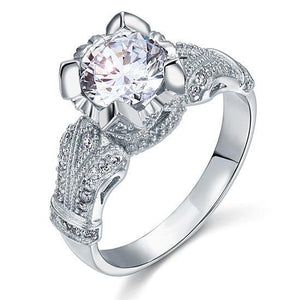 Vintage Victorian Style 2 Carat Created Zirconia Solid 925 Sterling Silver Wedding Engagement Ring MJXFR8088