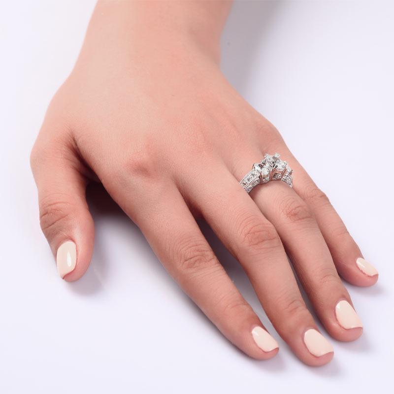 Vintage Style 2 Carat Created Zirconia Solid 925 Sterling Silver Wedding Engagement Ring MJXFR8093