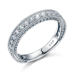 Vintage Style Art Deco Created Zirconia Solid Sterling 925 Silver Band Wedding Eternity Ring MJXFR8099