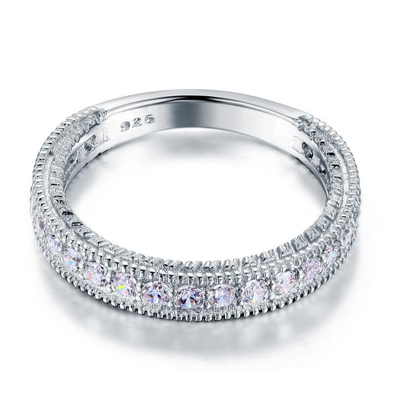 Vintage Style Art Deco Created Zirconia Solid Sterling 925 Silver Band Wedding Eternity Ring MJXFR8099