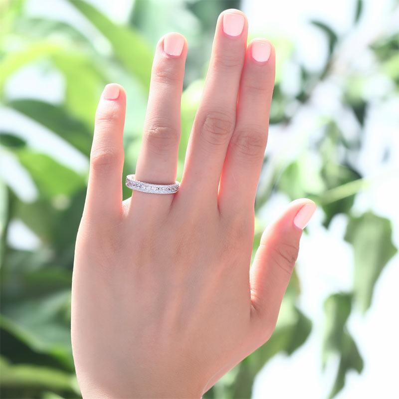 Vintage Style Art Deco Created Zirconia Solid Sterling 925 Silver Band Wedding Eternity Ring MJXFR8099