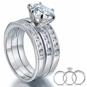 2 Ct Created Zirconia 925 Sterling Silver Wedding Engagement Ring Set 3-Pcs MXFR8101
